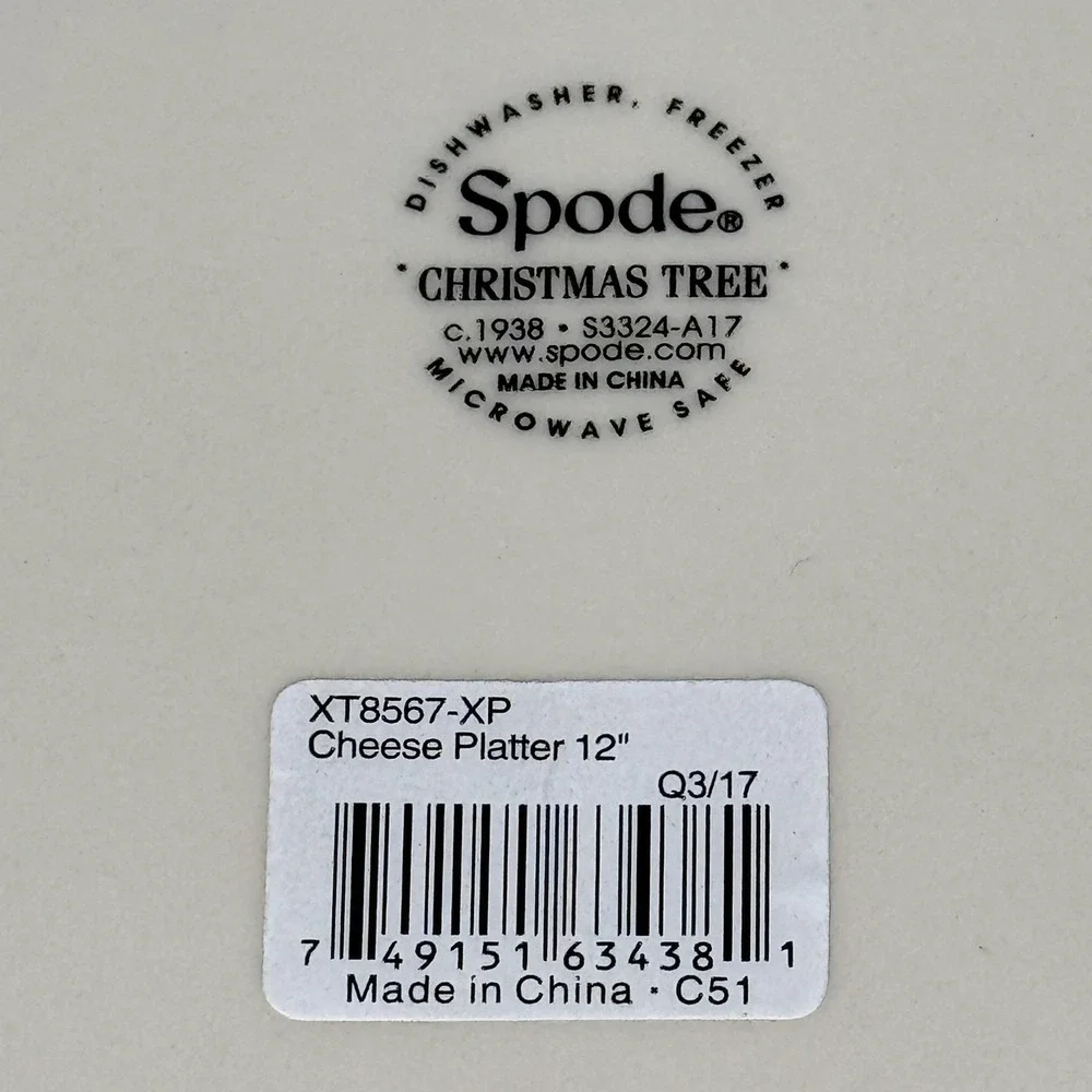 Spode Christmas Tree Cheese Board Platter 12in White Green Trim Earthenware New - Picture 5 of 9